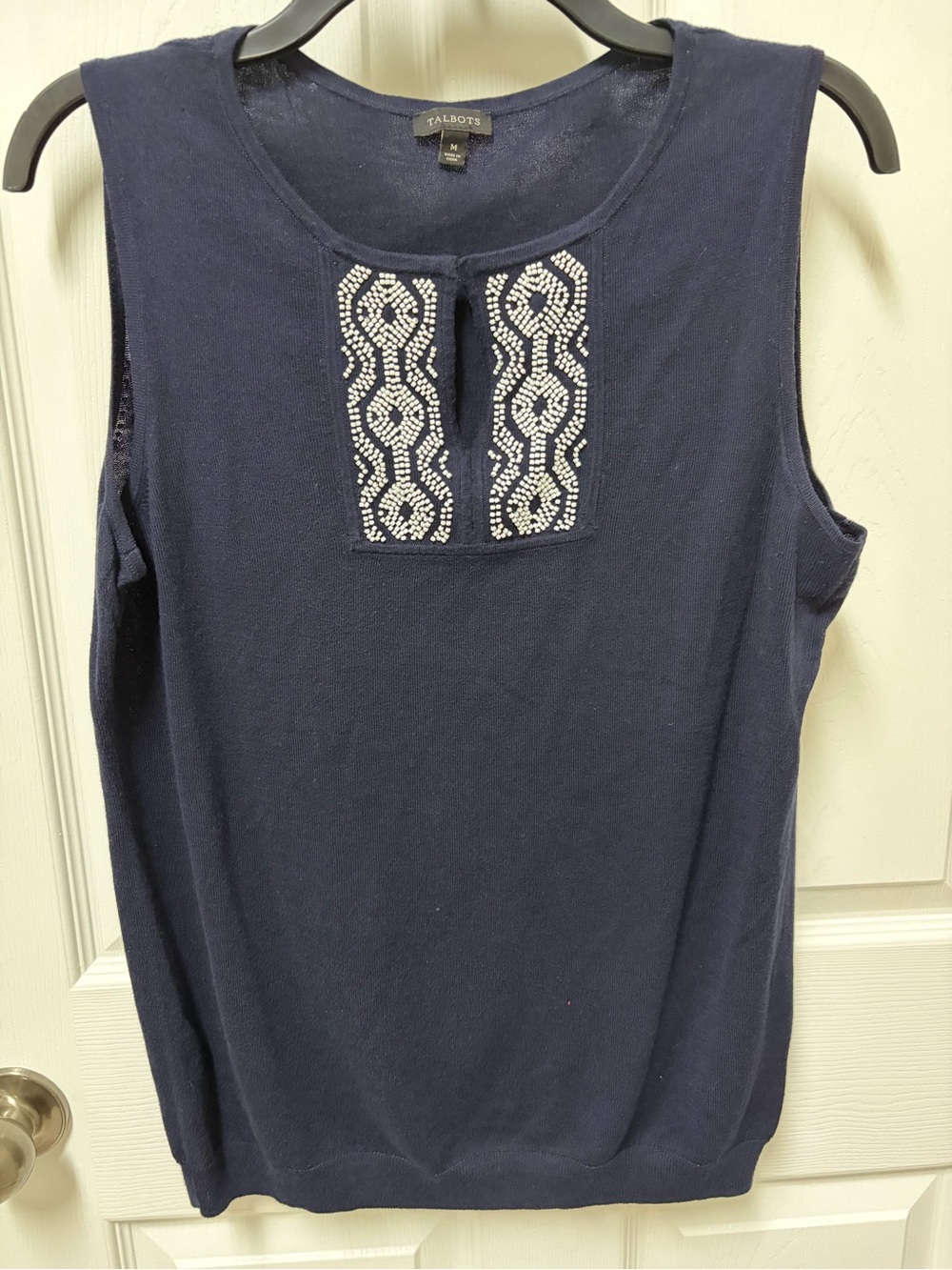 Talbots Navy Sleeveless Knit Tank with Beaded Placket